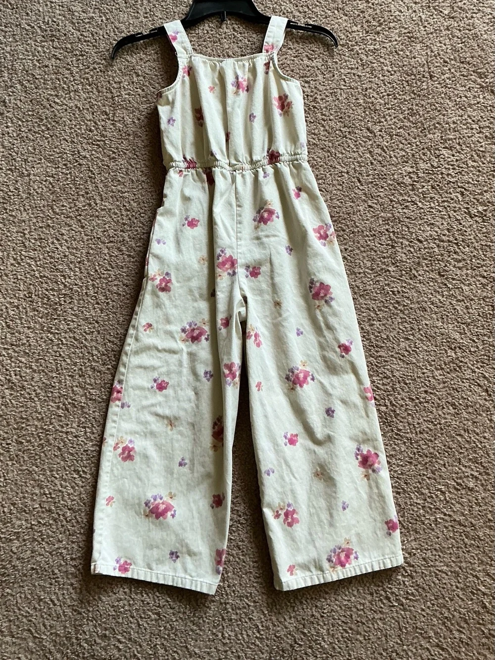 Oshkosh B’Gosh Girls Size 8/8A Floral Wide Leg Jumpsuit Cream Pink Pockets